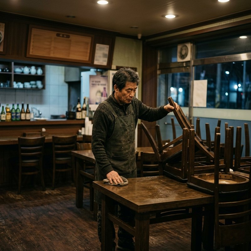마감 후 홀을 정리하는 모습